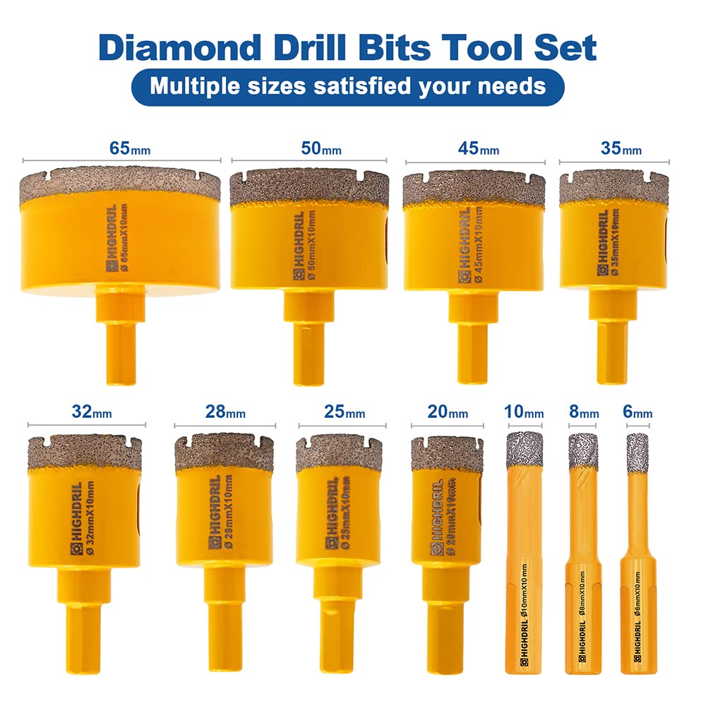 Diamond Drill Bit FACHLICH Diamond Core Drill Bits Set - 20/25/35/50mm 20F Tile Hole Saw Kit With 2" Diamond Beveling Chamfer Bits For Porcelain Ceramic Tile Granite Marble(6PCS Diamond Drill Bits For