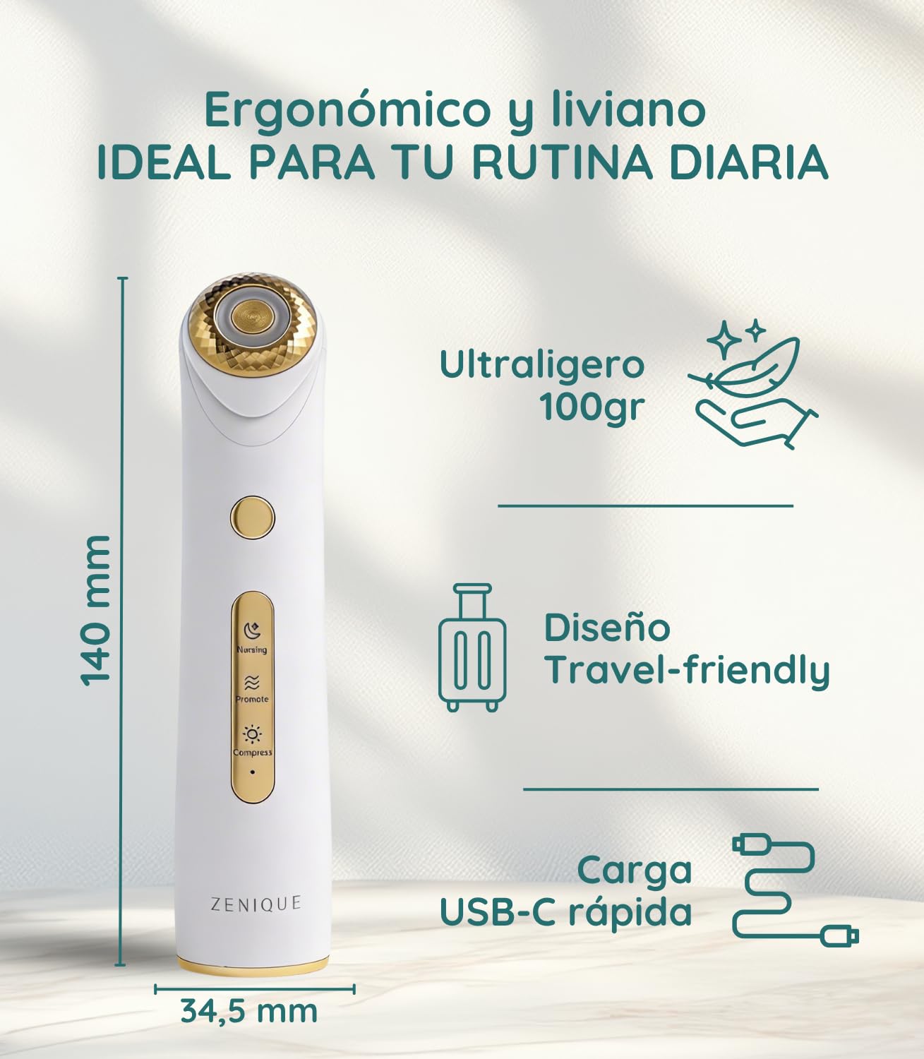 Masajeador Facial Rejuvenecedor Luz LED Roja Azul Calor 45 Grados Antiedad Reduce Ojeras Bolsas Mejora Piel Dispositivo Belleza Facial Portatil Uso Diario Relajante Cuidado Facial Avanzado