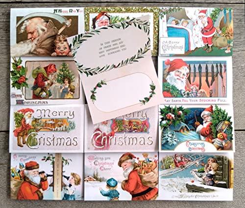 Image of PIXILUV CHRISTMAS SANTA (Pack of 12) Notecards Small Greeting Cards # Joyful Christmas Santa Claus~ Vintage Christmas Postcards Reprint