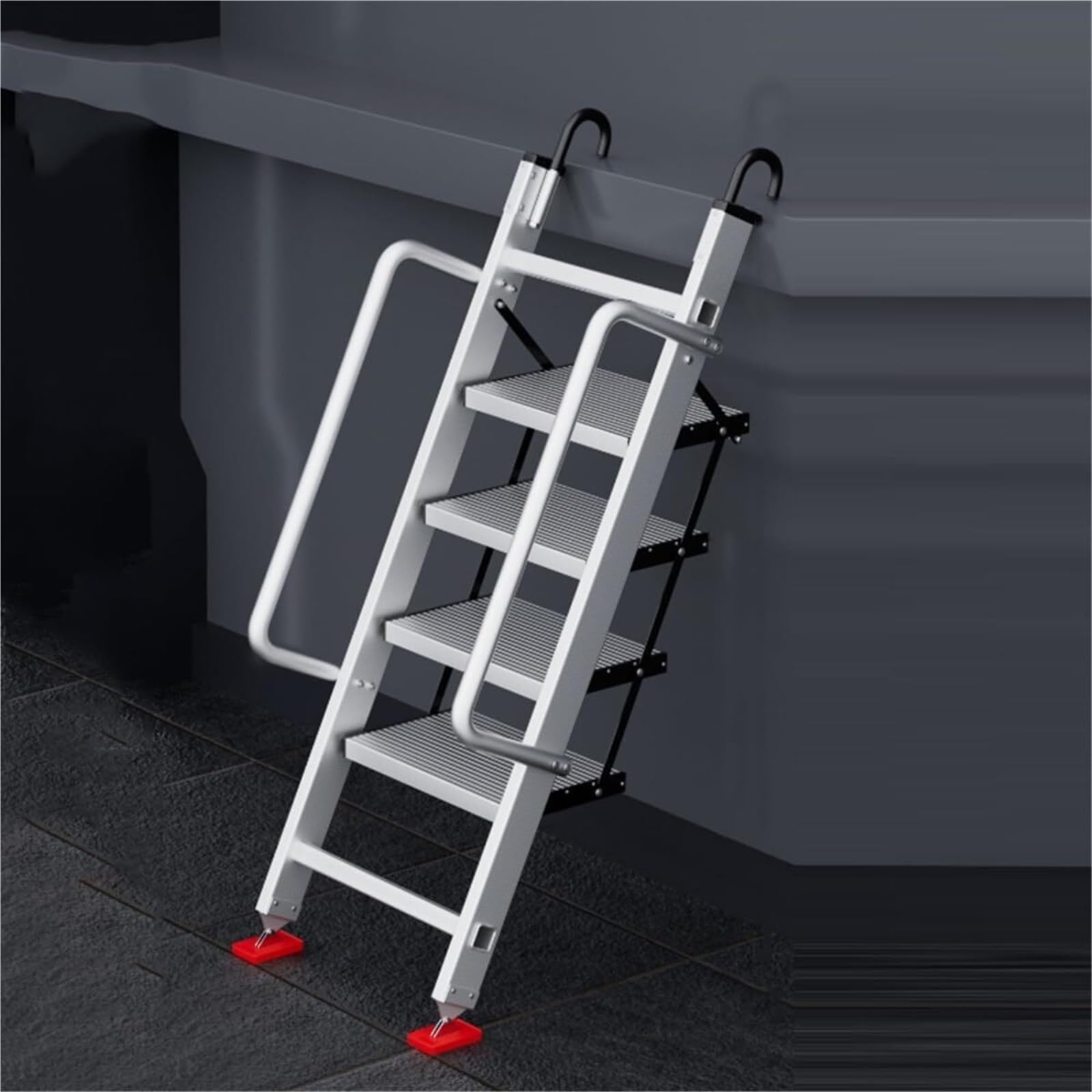 Attic Staircase 4 Steps Foldable Aluminum Attic Ladder Loft Ladder with AntiSlip Rubber Feet Includes Hooks Perfect for Bunk Beds