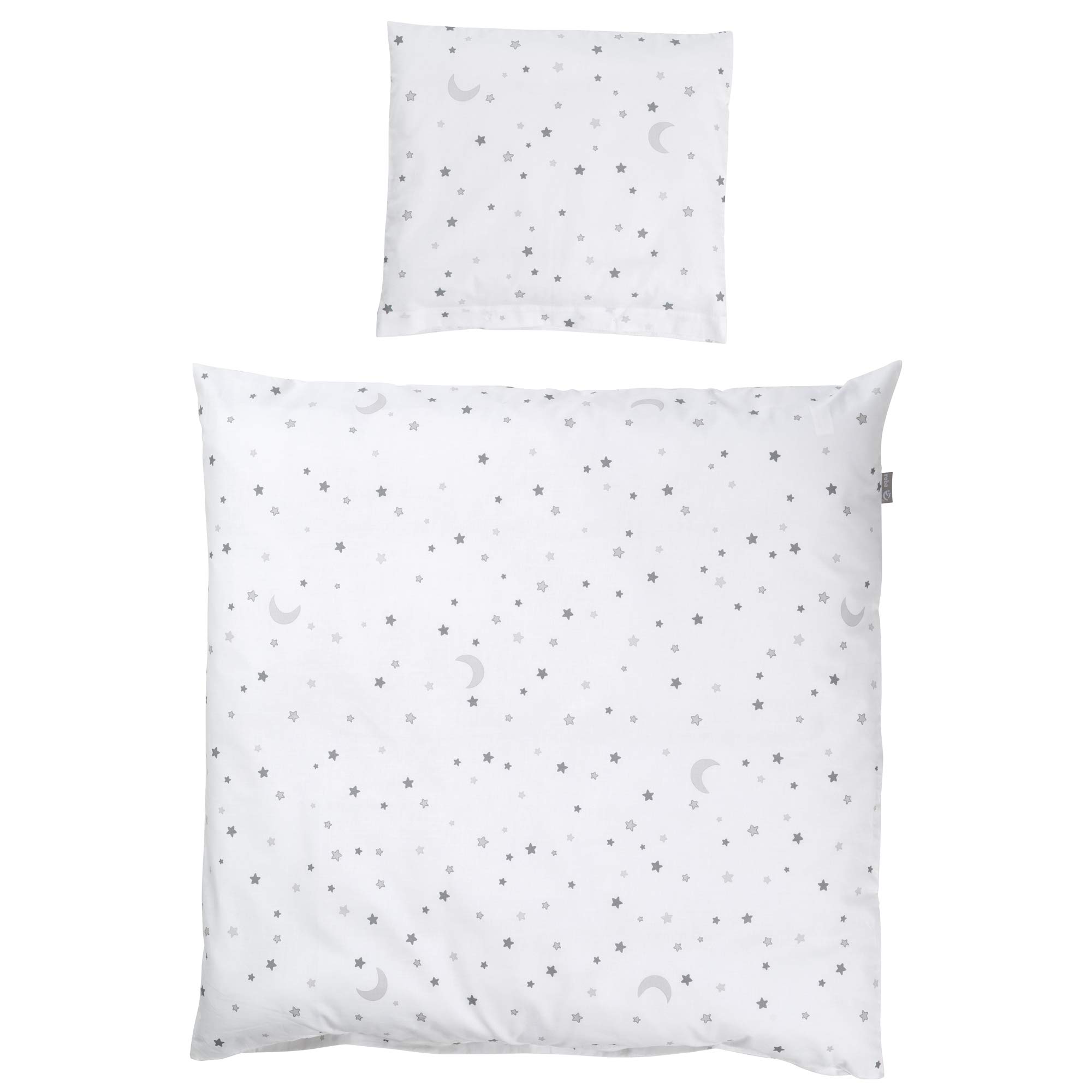 roba Babybettwäsche 80 x 80 cm - Sternenzauber grau - Wiegenbettwäsche Baby Set 2 teilig - Decken & Kissenbezug mit Stern Motiv für Mädchen & Jungen - Baumwolle - Weiß