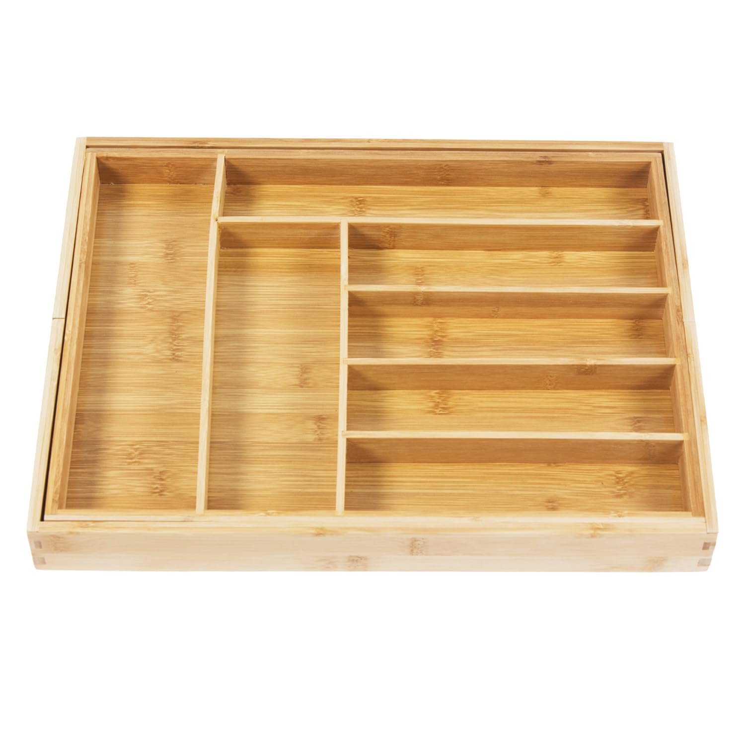 GreenBlue GB379 Organizadores de Bambú para Cubiertos | Bandeja Extensible, 7 Compartimientos Básicos y 2 Extraibles para Utansilios de Cocina | Organización de Cajón | Dim.: 32,5-50x43x45cm | 2 uds.