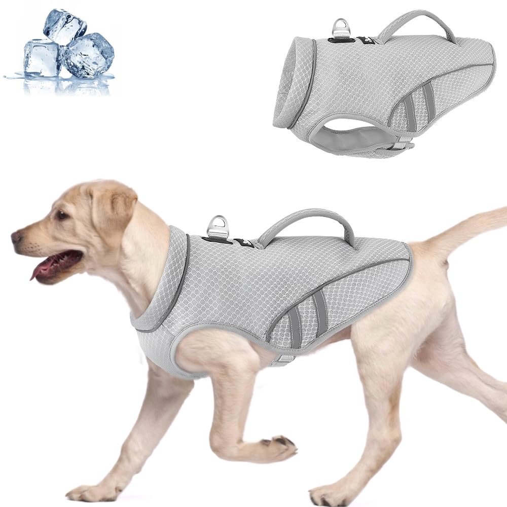 SlowTon Dog Cooling Vest with Handle - Pocket for Ice Pack, UV Protection Breathable Cooling Shirt for Large Medium Small ...