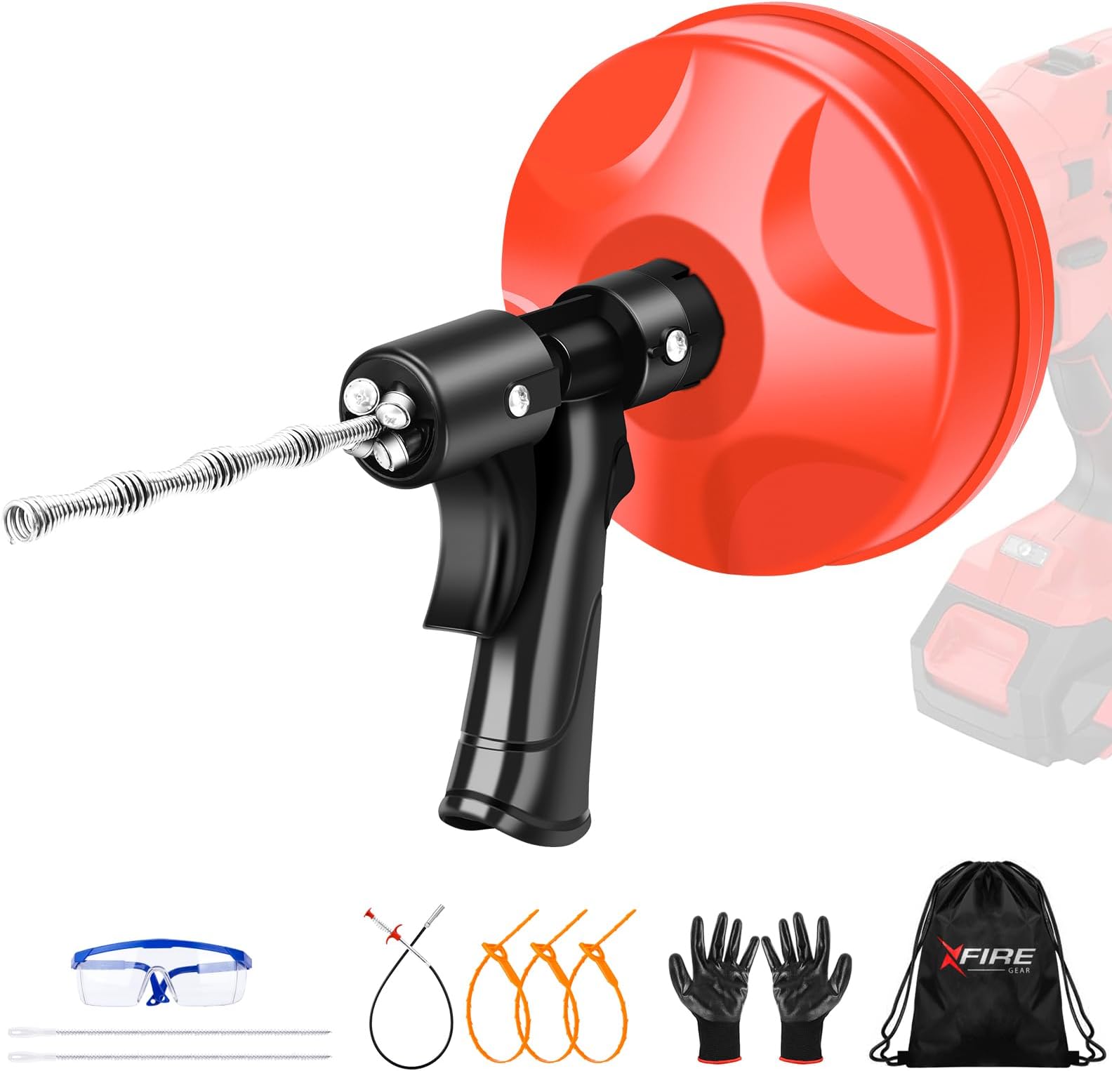 25FT Drain Auger, 10-In-1 Double Mode Drain Snake Tool, Professinal plumbing snake Plumbing Snake with Safety Glasses and Gloves, Hair Removal Tool with Cleaning Brush [Upgraded 4.0]