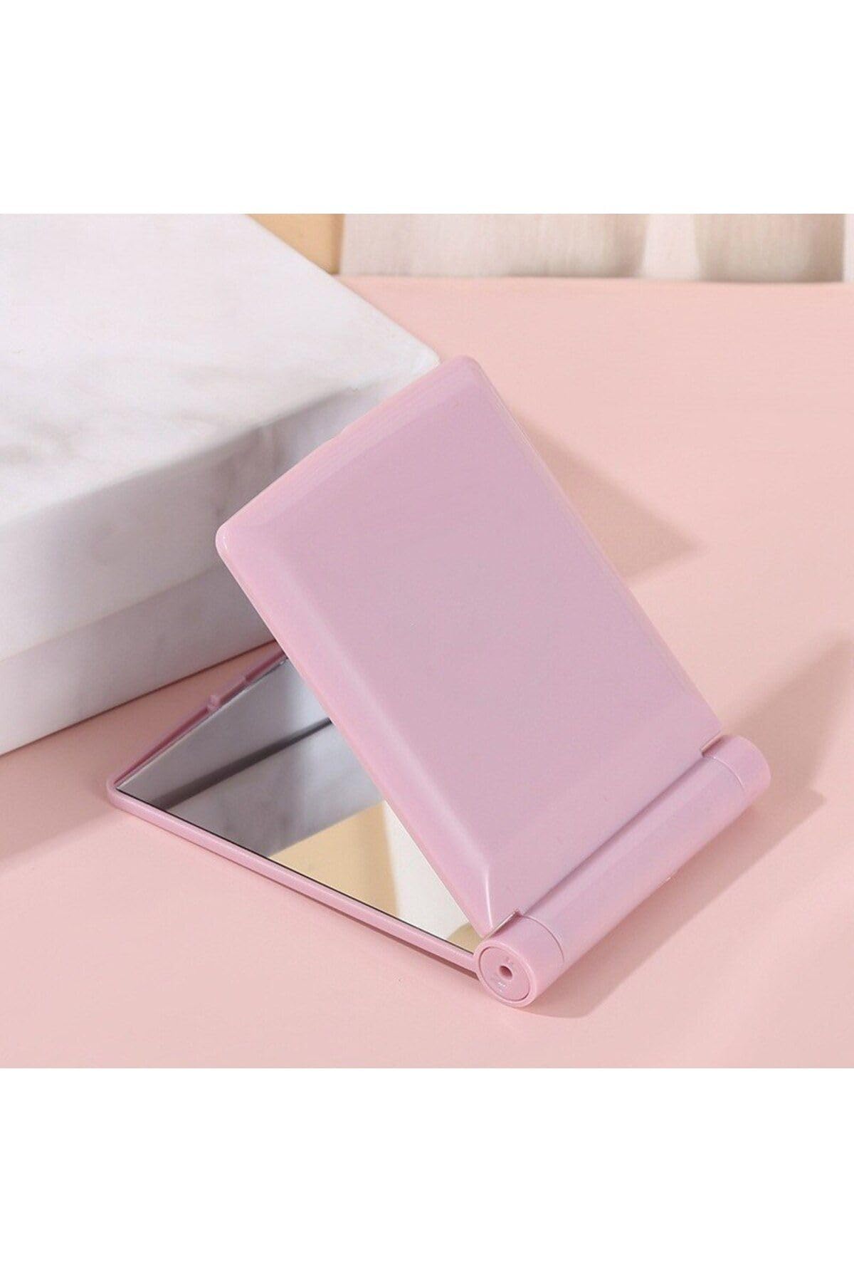 Katlanır Mini Işıklı Makyaj Aynası Cep Çanta Aynası 8 LED Pilli(23A 12V Pil Dahildir) Pembe Pembe 10 x 10