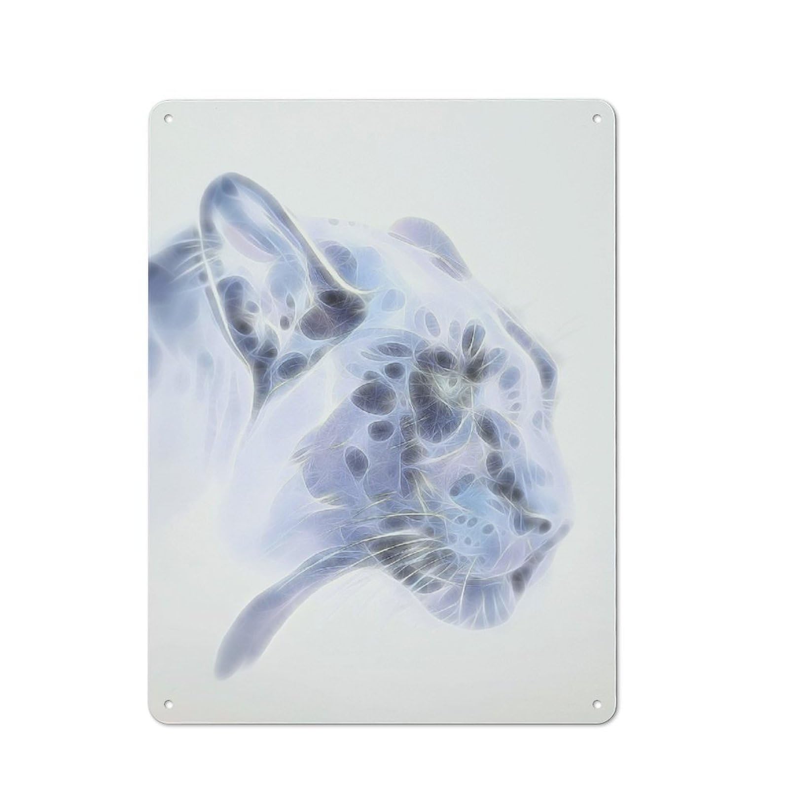 Junmoney White Panther Fractal Workshop Style Tin Sign 40X30cm, Industrial Wall Art For Garage, Hobby Room, Office Or Man Cave