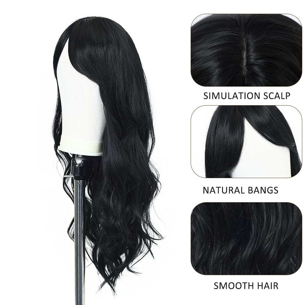Esmee Long Straight Natural Synthetic Hair Layered Wigs for Women with Dark Roots for Daily Party Use-24 Inches: Black