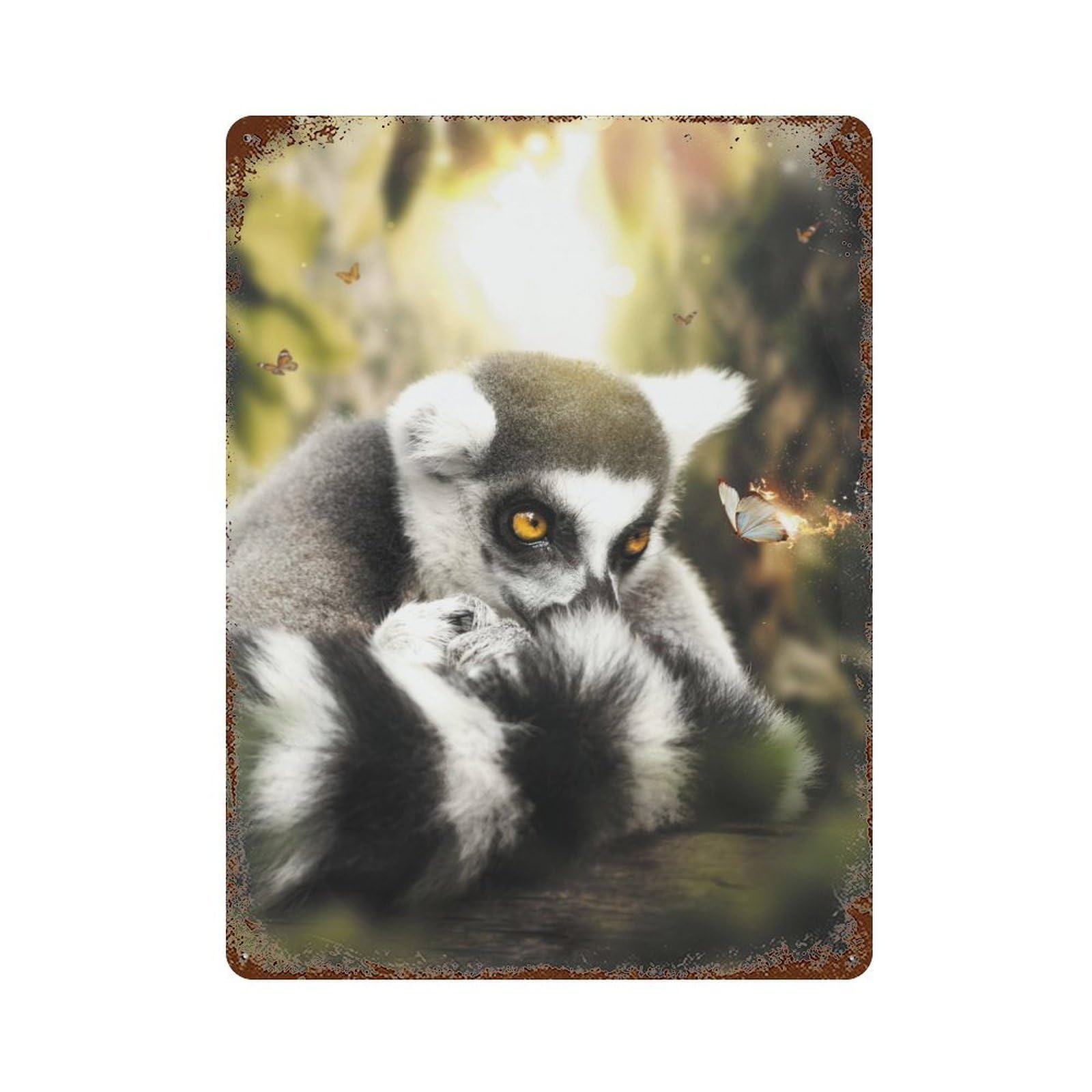 Garage Style The Lemur And Butterfly Rust Effect Tin Sign 15.7"x11.8", Industrial Home Decor for Bar And Workshop