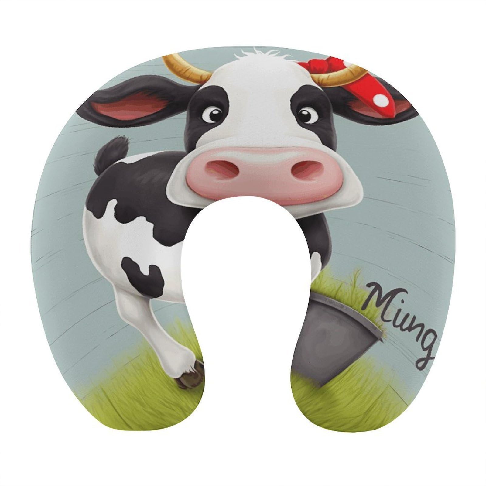 VstaDank Cute Cow Neck Pillow Soft Comfortable Travel U Shaped Pillows Portable Pillows for Shoulder Memory Foam Head Support Pillow for Airplane Car Home Office