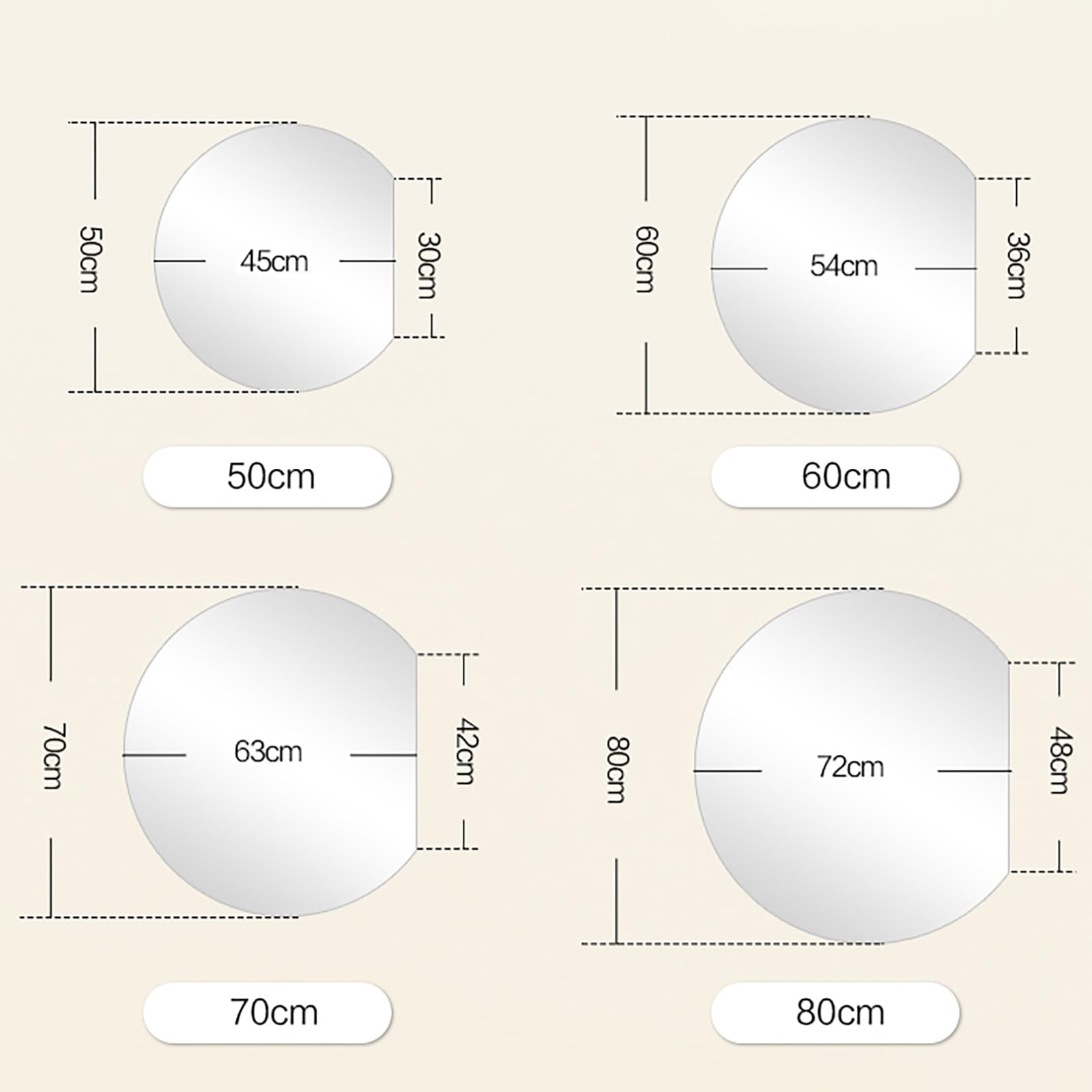 Smart LED Specchio per il trucco per il bagno, HD senza cornice, specchio da parete con illuminazione a LED, 50 cm/60 cm/70 cm/80 cm