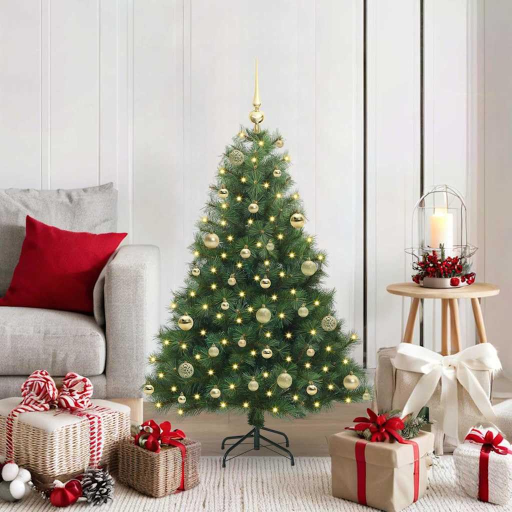 Albero di Natale artificiale con 150 LED Verde 120 cm PE PVC supporto pieghevole decorazione natalizia per casa giardino interno esterno con luci a corda bianco caldo