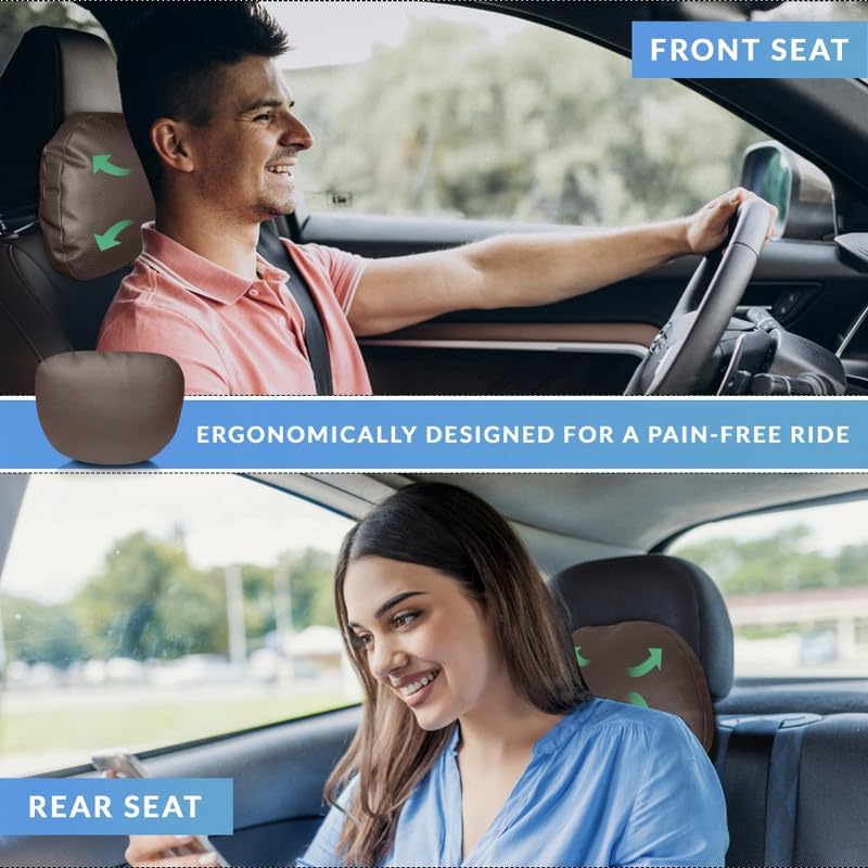 Image of Neodrift 'CloudFlex' (Set of 1) | (Color - Brown) Car Back Seat Neck Rest Cushion Ergonomic Neck Support with Premium Fiber Fill, Pain Relief for Neck and Shoulder