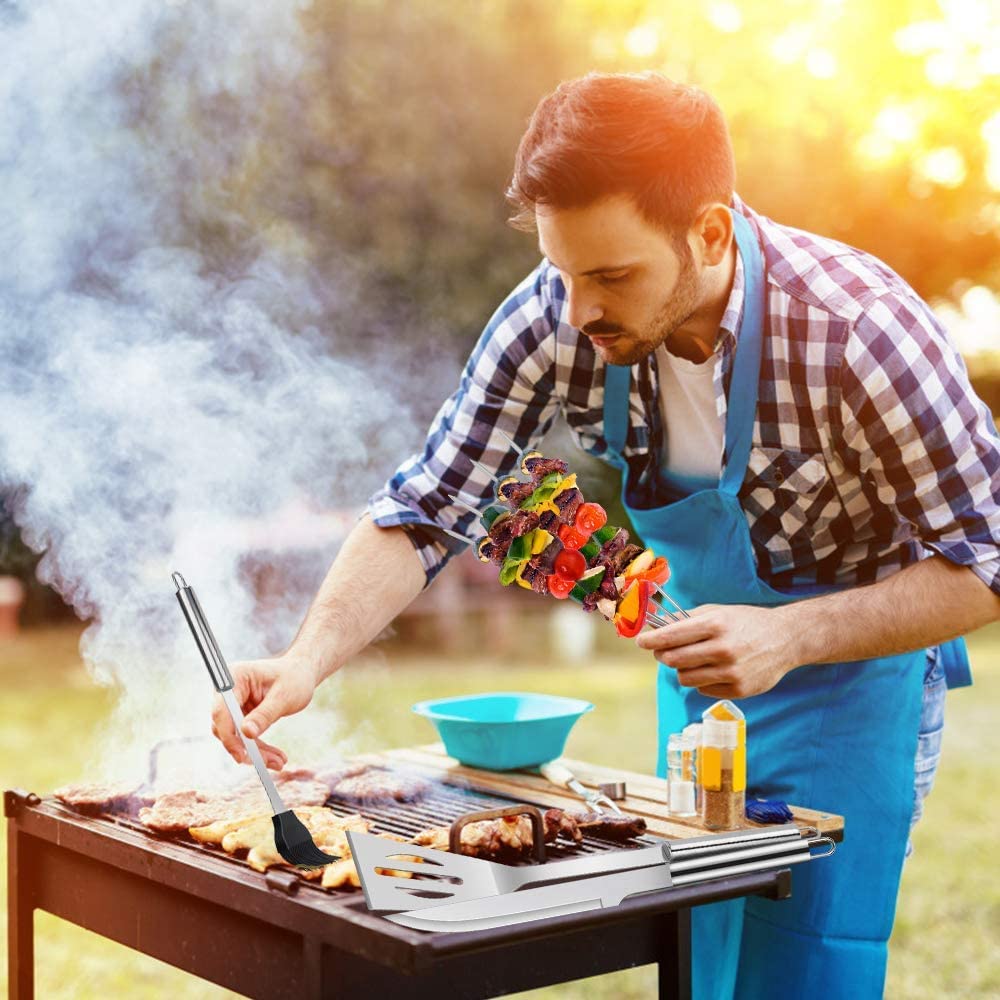 Kit Barbecue Acier Inoxydable 9 Pièces avec Boîte de Rangement