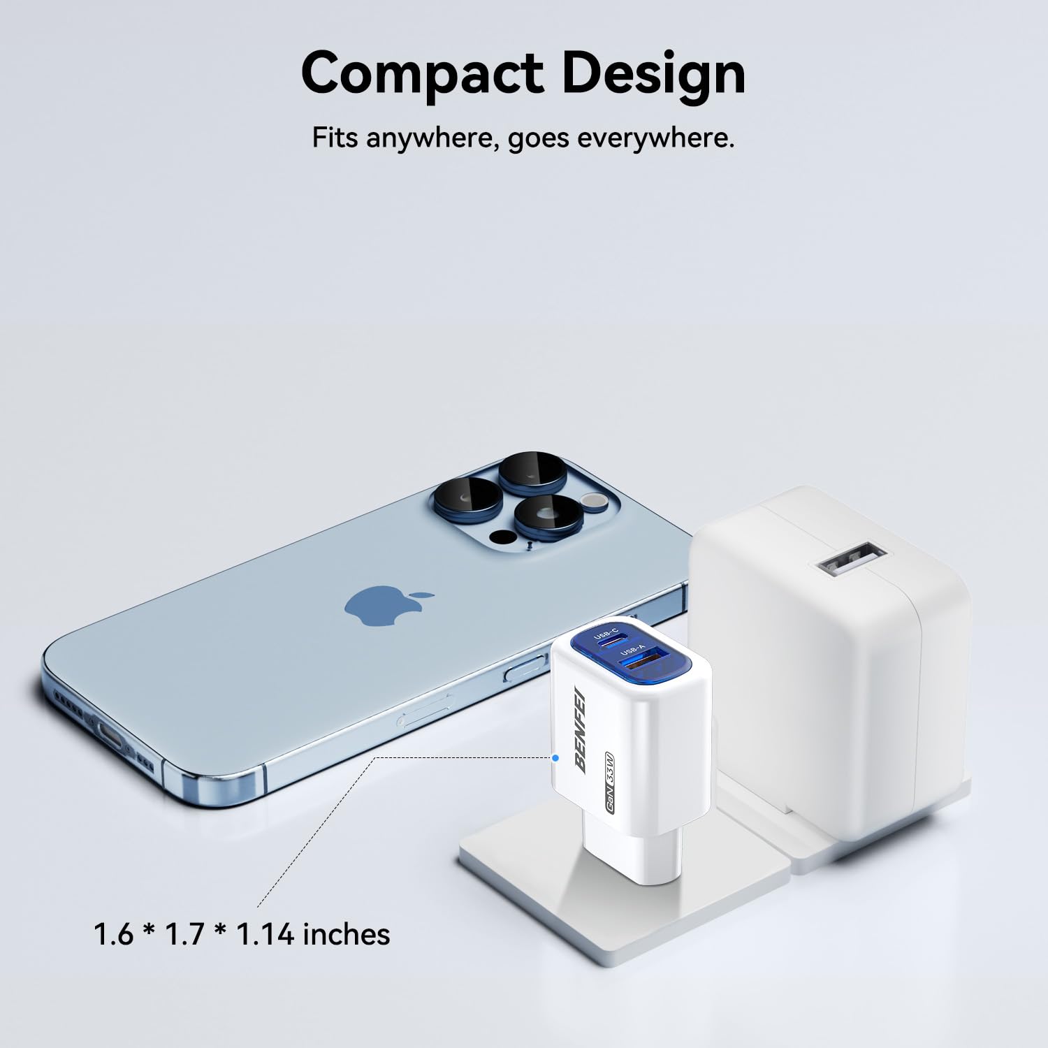 Ładowarka ścienna BENFEI GaN USB-C 33 W, szybki ładowarka 2-portowy dla iPhone serii 16/15, Galaxy S25/S24, iPad Pro, Steam Deck i inne urządzenia (zawiera kabel USB-C 60 W i 91 cm)