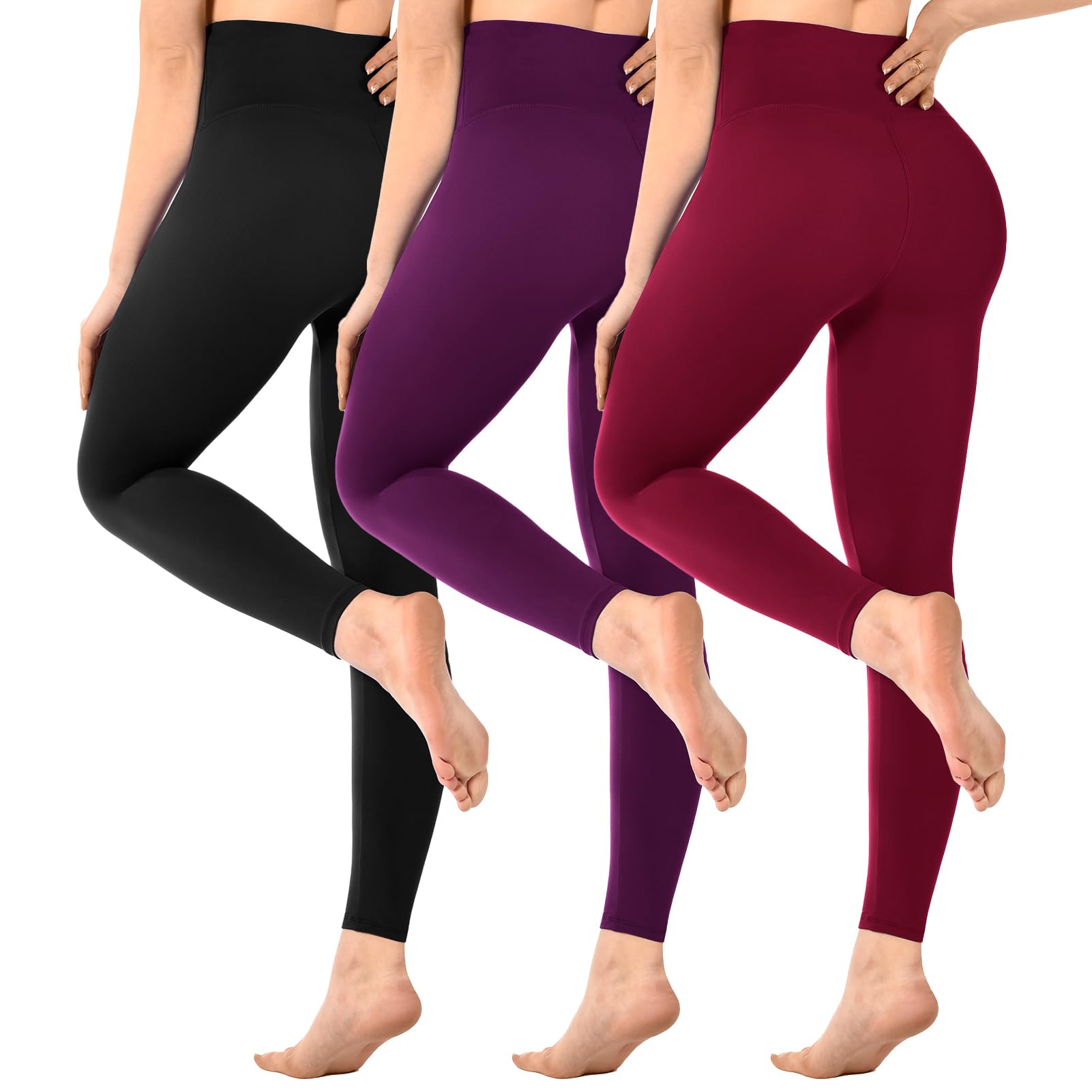 Sinophant - Leggings da donna, a vita alta, opachi, neri, per palestra, yoga, sport, confezione da 3