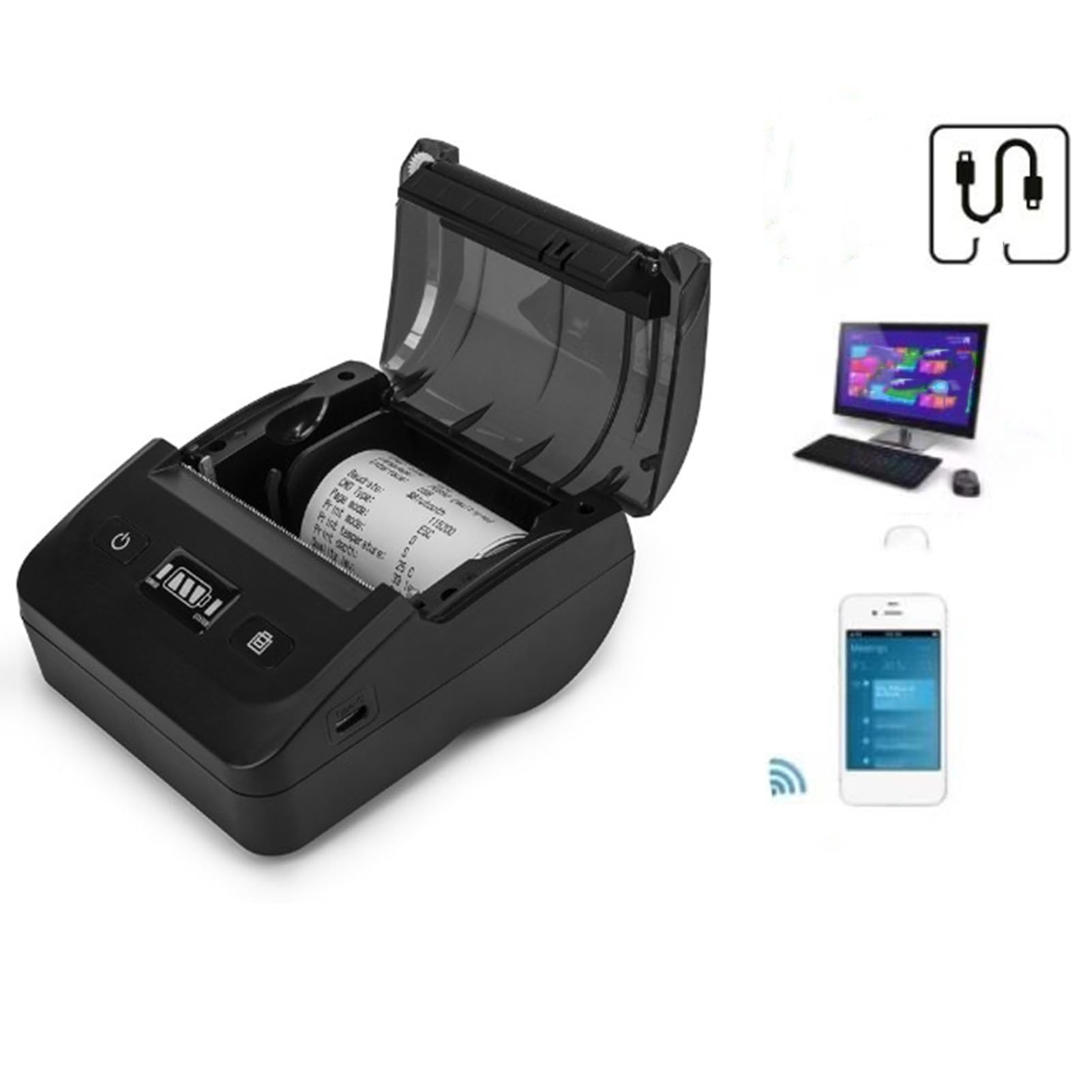 Termiczna Drukarka pokwitowań Bluetooth, Drukarka Termiczna 80 Mm, Obsługa ESC POS, Drukowanie z dużą prędkością, Drukarka pokwitowań Bill POS, Drukarka Etykiet Wysyłkowych, dla