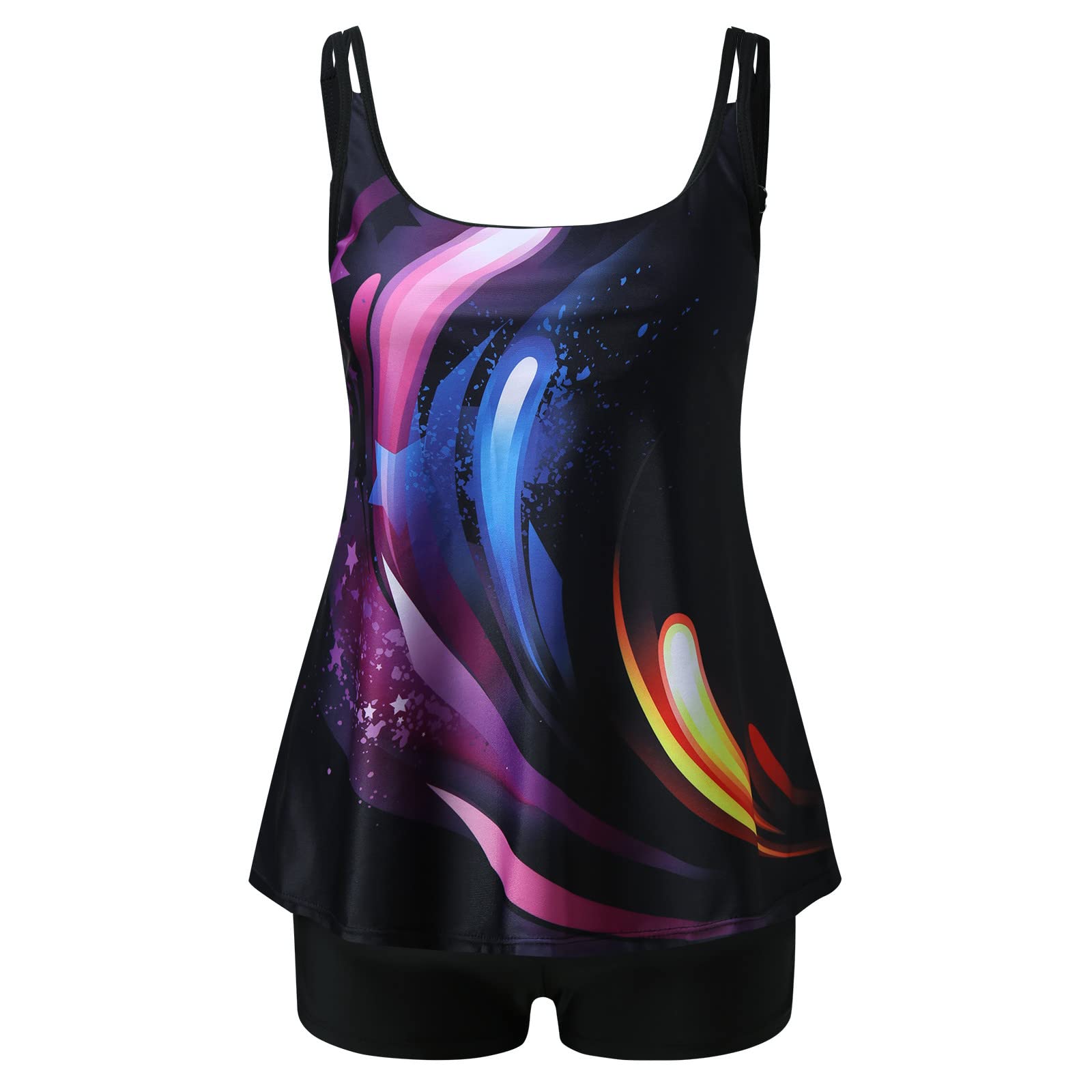 Tankini damska dwuczęściowa moda kąpielowa, kolorowy nadruk, wyszczuplający brzuch, górna część z szortami kąpielowymi na lato, elegancki strój kąpielowy, wysoka talia, strój kąpielowy
