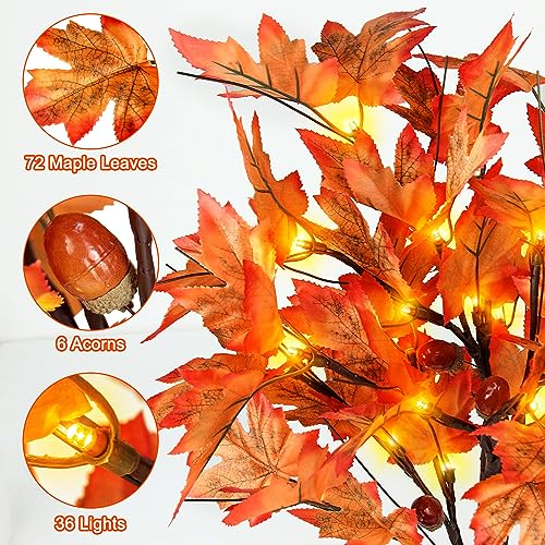FastDeng-15ft-Lighted-Maple-Tree-Artificial-Fall-Tree-Light-Timer-36-LED-Light-72-Leaves-6-Acorns-Autumn-Tabletop-Tree-Battery-Operated-for-Indoor-Fall-Harvest-Home-Decor-Thanksgiving-Decoration FastDeng 15ft Lighted Maple Tree Artificial Fall Tree Light Timer 36 LED Light 72 Leaves 6 Acorns Autumn Tabletop Tree Battery Operated for Indoor Fall Harvest Home Decor Thanksgiving Decoration