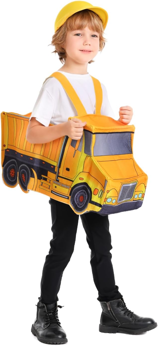 Seasons Dump Truck Costume for Kids 5-7 Years, Construction Truck Costume, Dirty Truck Costume, Yellow
