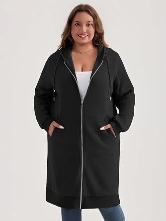 Chulianyouhuo Women Plus Size Zip Up Hoodies Long Tunic Sweatshirt Casual Long Sleeve Jackets with Pockets 2XL-5XL