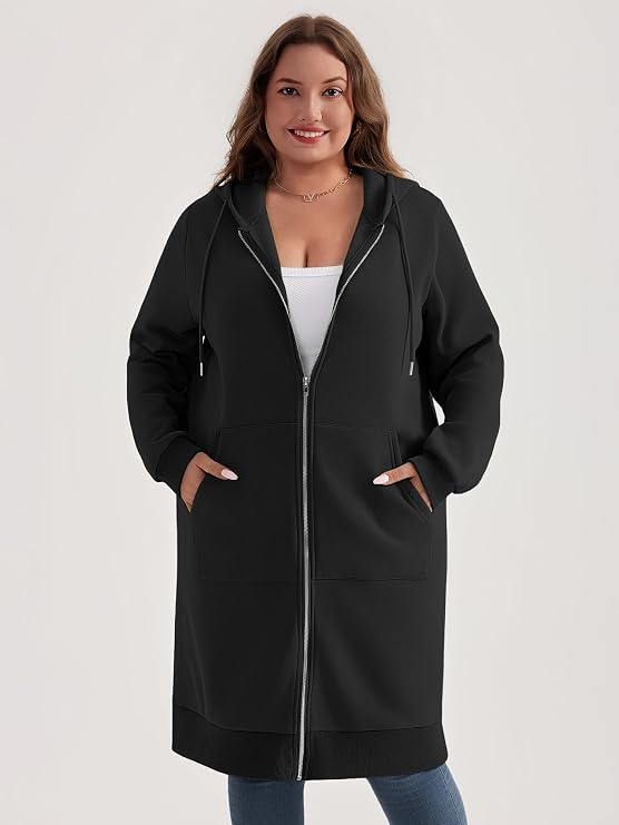 Chulianyouhuo Women Plus Size Zip Up Hoodies Long Tunic Sweatshirt Casual Long Sleeve Jackets with Pockets 2XL-5XL