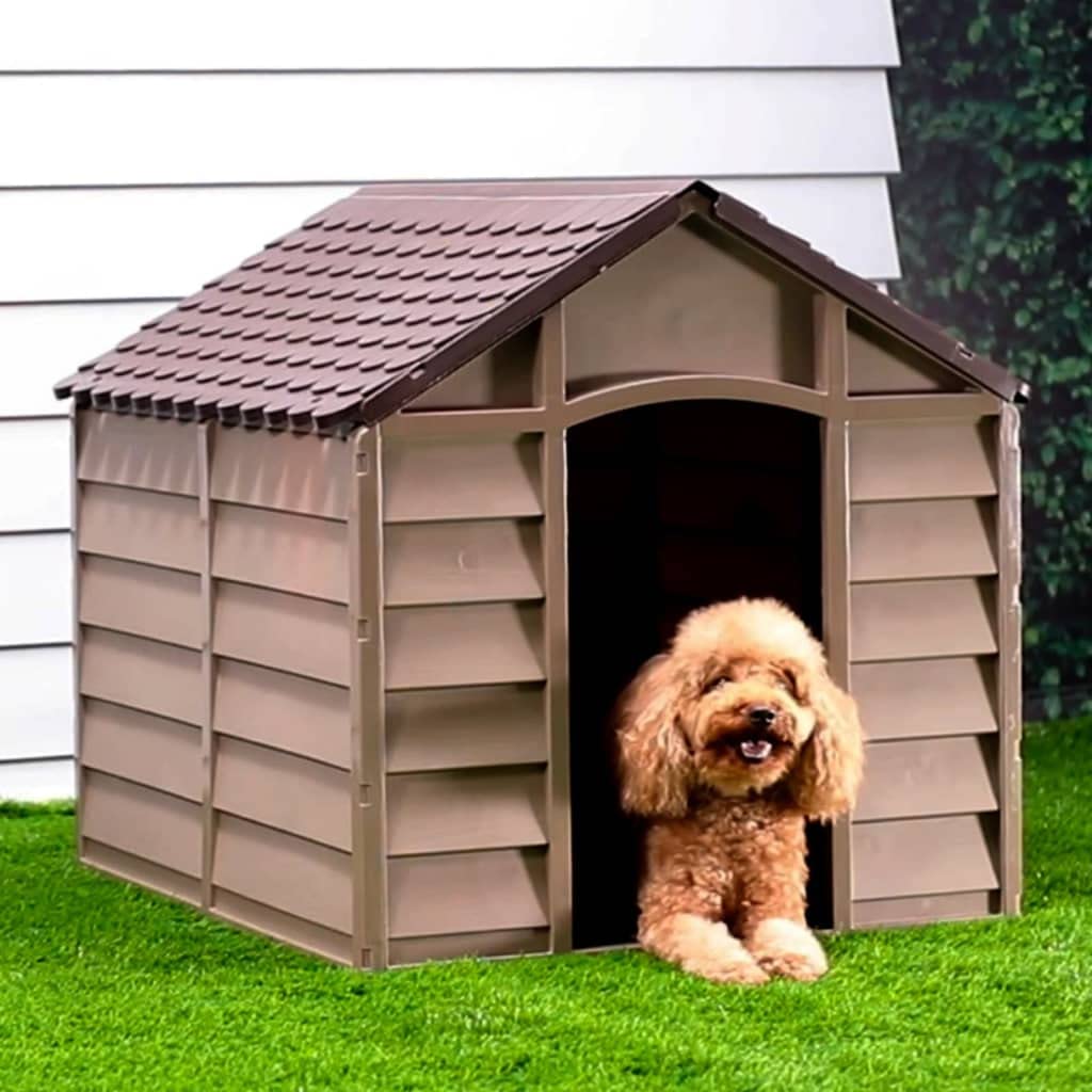 Hundehütte Braun 86x84x82 cm Polypropylen | Regenfestes Dach, Offener Eingang, Leichte Montage, Robustes Material