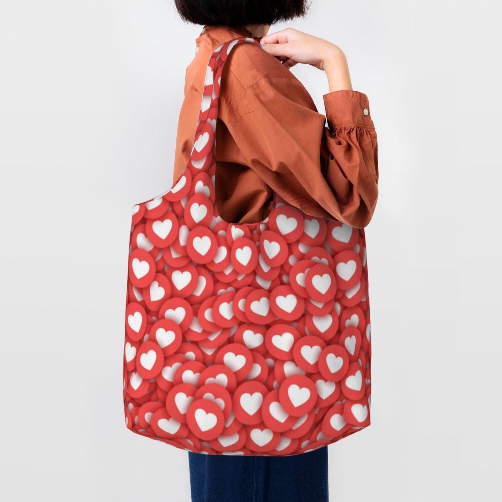 れ*ゃ様 ハンドメイド•トートバッグ•手提げバッグ•赤•ドット柄•帆布•ハート 帆布トートバッグ 赤×花柄×ドット柄 トートバッグ atelier-f
