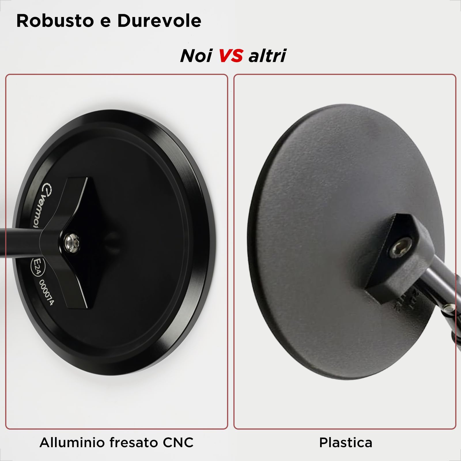 Evermotor Specchietto Moto, Omologazione E24, 360° Regolabile Specchietti Moto Manubrio, Alluminio, Rotondo per Scooter, ATV, Ciclomotori, 2 pz