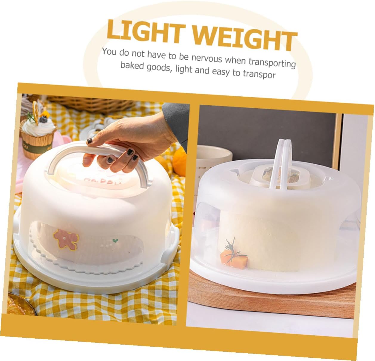 Reusable Portable Cake Carrying Box 8-inch White Raised Cake Display Box with Handle Birthday Packing Carrier for Party and Travel