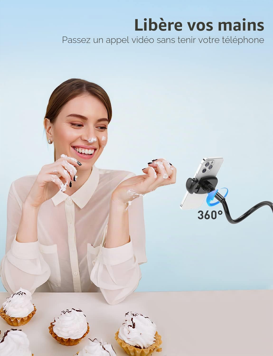 TRYONE Support téléphone avec col de Cygne de, Support de téléphone Pliable Rotation 360° Réglable pour iPhone Series/Samsung/Huawei/Google Pixel et Plus 76 cm de Longueur Totale