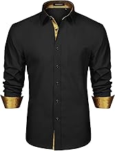 HISDERN Men's Business Shirt Long Sleeve Casual Button Down Inside Collar Contrast Shirt for Men Wedding