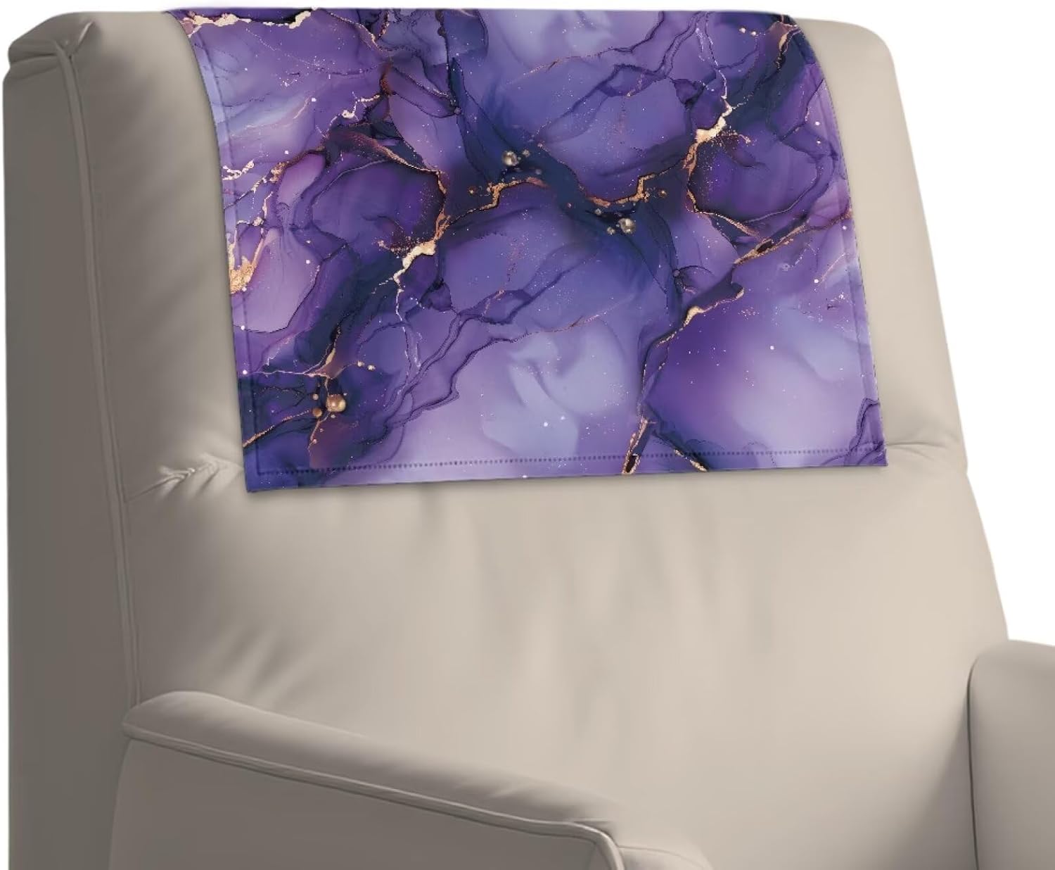 Blue Golden Marble Pattern Headrest Cover for Recliner Chair, Wear Resistant Dust-Proof Sofa Head Slipcover Easy to Install Furniture Slipcover for Living Room, Set of 2