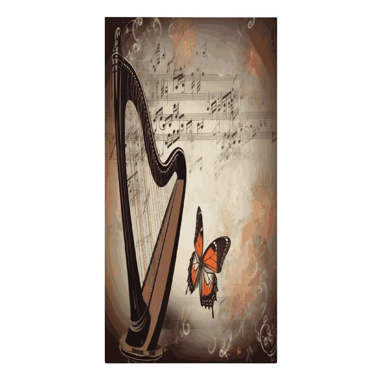 Fekiloot Men's Style Music Background With Harp And Butterfly Large Beach Towel, Travel Towel For Adults Wo, Pool Towels For Beach, Camping, Swim Pool, Gym, Sports& Yoga 61.4"X30.3"