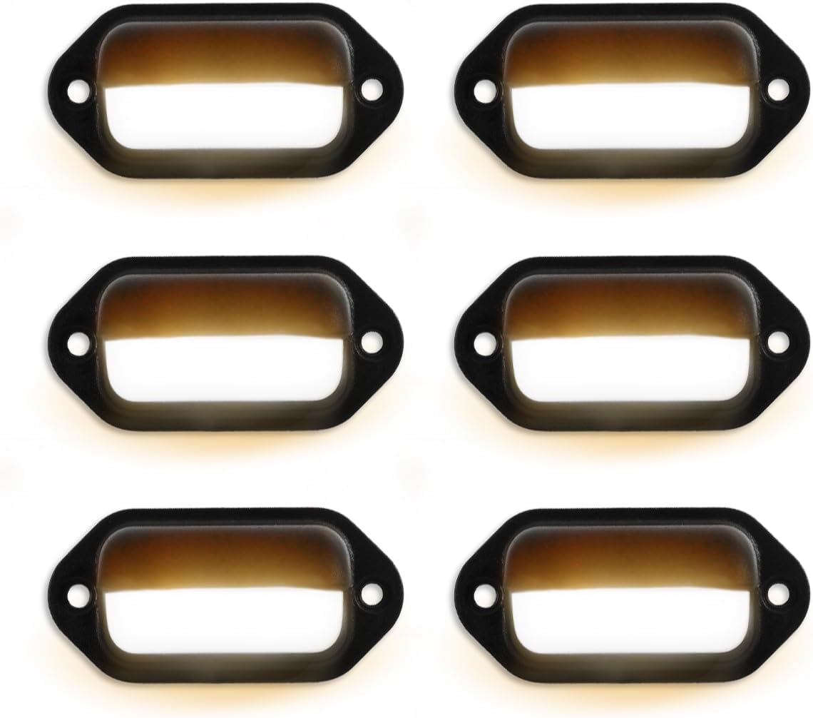 Dream lighting 12V RV Marine Boat Interior Lights LED Courtesy Step Stair Deck Light Trailer License Plate Light, Surface Mount Fixture 0.1watt Warm White Lighting Oval Black Shell 2.6inch, Pack of 6