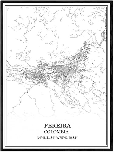 TANOKCRS Pereira - Póster impreso en lienzo con diseño de mapa de Colombia, sin marco, moderno, en blanco y negro, regalo de recuerdo, decoración