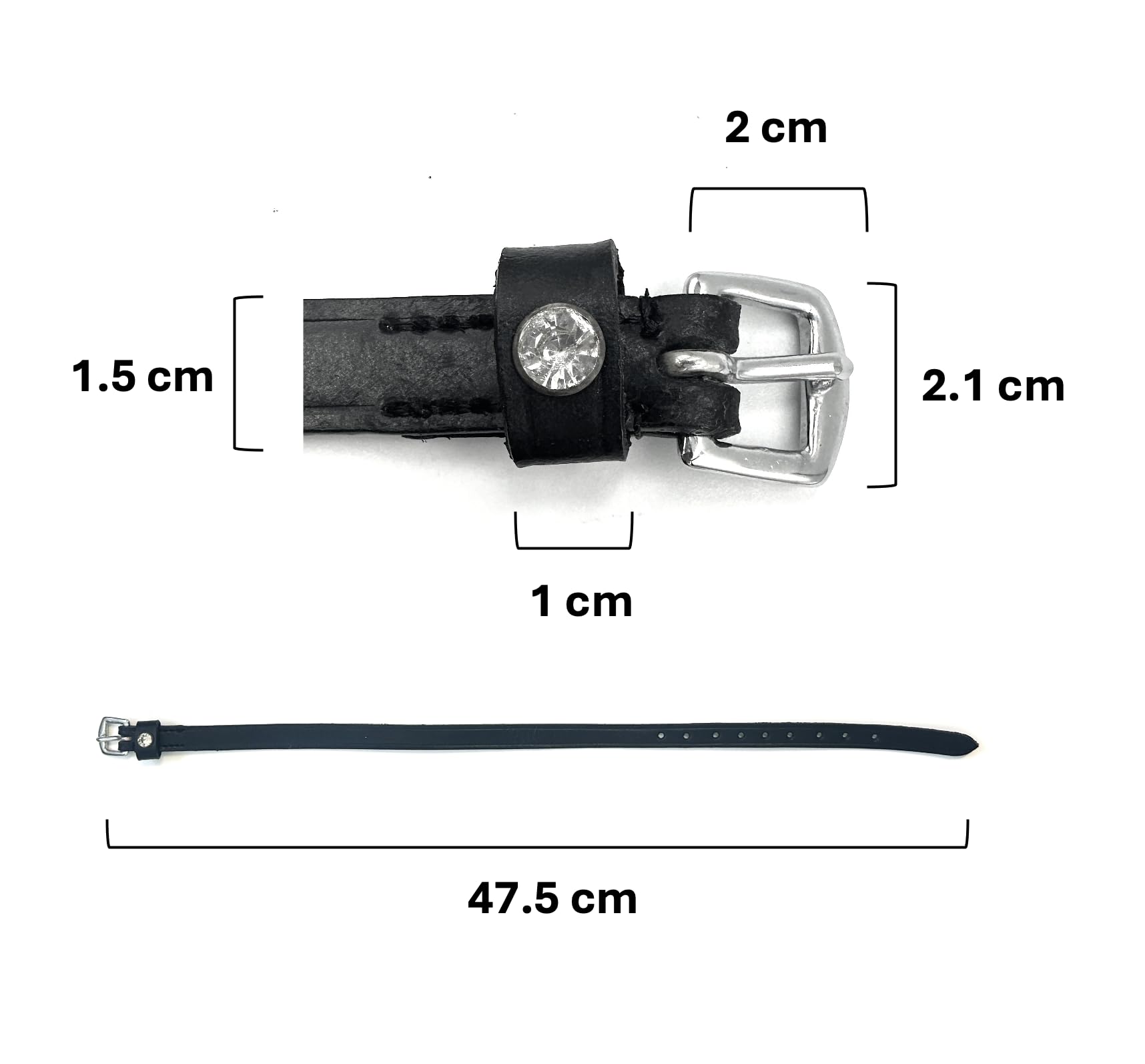 ES4010 Fila di Spore con Strass Cristallo in Pelle per Spore di Ricambio Accessori Cinghia di Cavallo, Cinghia per Spore di Equitazione Fissaggio di Spore (Pelle Nera/Strass Neri)