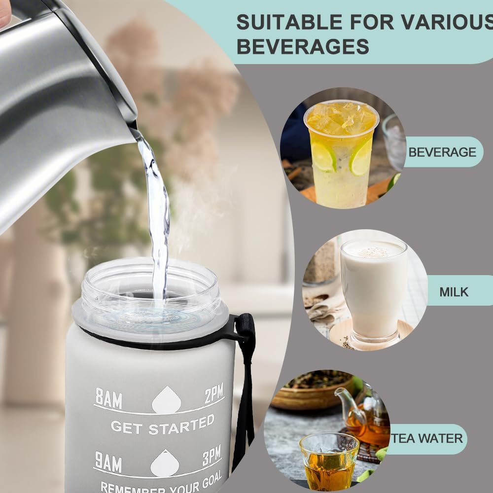 32oz Sports Water Bottle Outdoor, with Drinking Time and Capacity Labels, Sport Water Cups with Straw,BPA Free Leak Proof,for Fitness Gym Running Climbing(Grey black) - Image 5