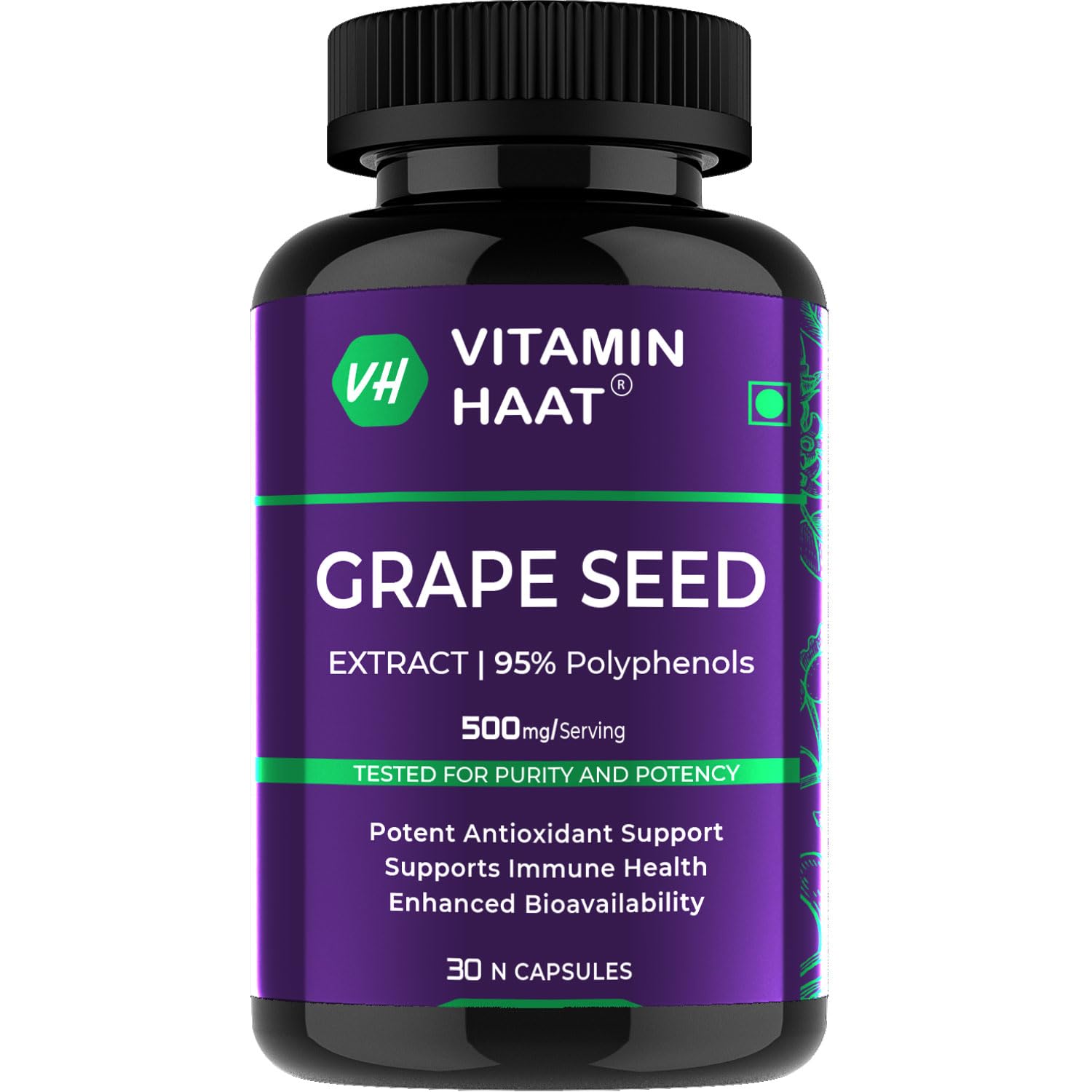 Grape Seed Extract 500 mg | 95% Polyphenols | Powerful Antioxidant Supplement for Skin Glow, Immunity & Heart Health | Supports Healthy Circulation (30 Capsules)-image-0