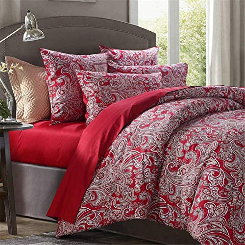 Abreeze Farmhouse Bedding Paisley Duvet Cover King Size Set Bohemian Damask Medallion 1000Tc Egyptian Cotton Sateen Bedding Set 3Pcs 1 Duvet Comforter Cover And 2 Pillow Shams(King,Burgundy) #TOP2