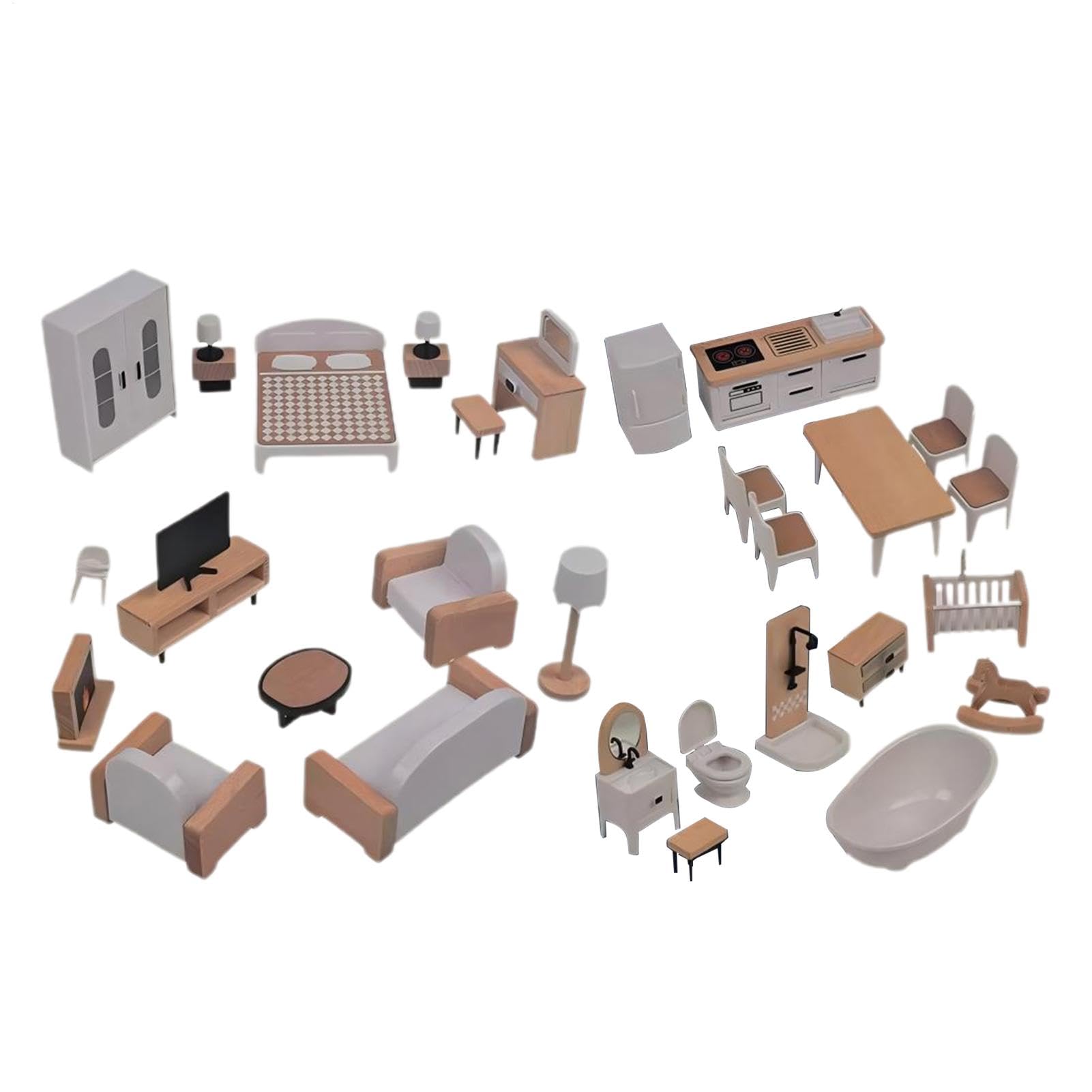 Puppenhaus Möbel Naturgetreues Spielzeughaus Set | Interaktives Möbel Spielzeug Für Zuhause Kindergarten Schule Reise Rollenspiel Kinderzimmer