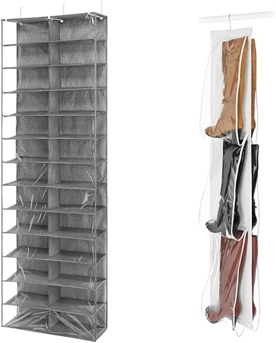 Whitmor Estantes para zapatos sobre la puerta 26 secciones color gris y lima para botas colgantes almacenamiento colgante para botas de hombre y
