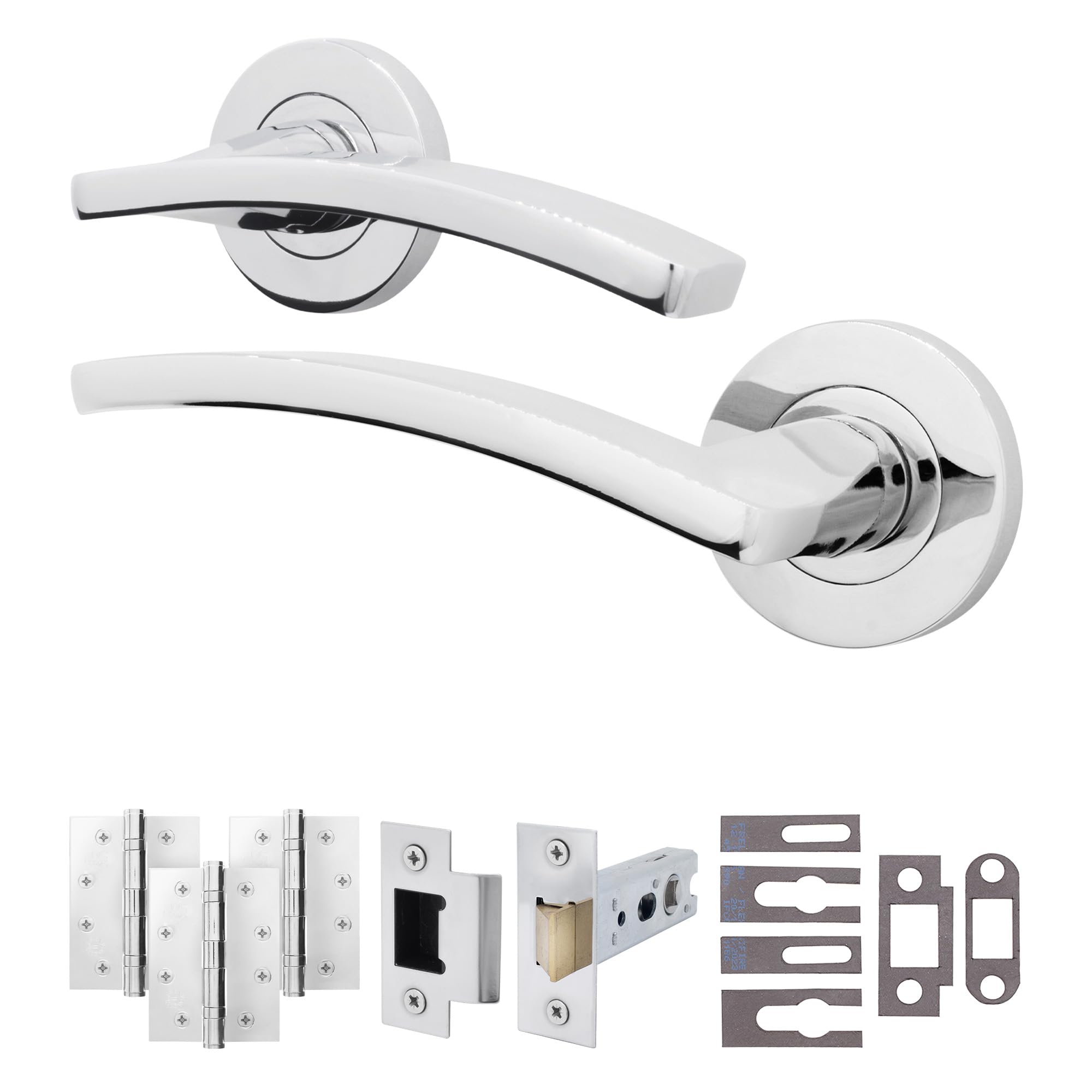 Eai Polished Chrome Chrome Fire Door Handle Latch Set, Internal Fire Rated Door Handle With 76Mm Latch And 102Mm Hinges - 1 Pack Elson Range