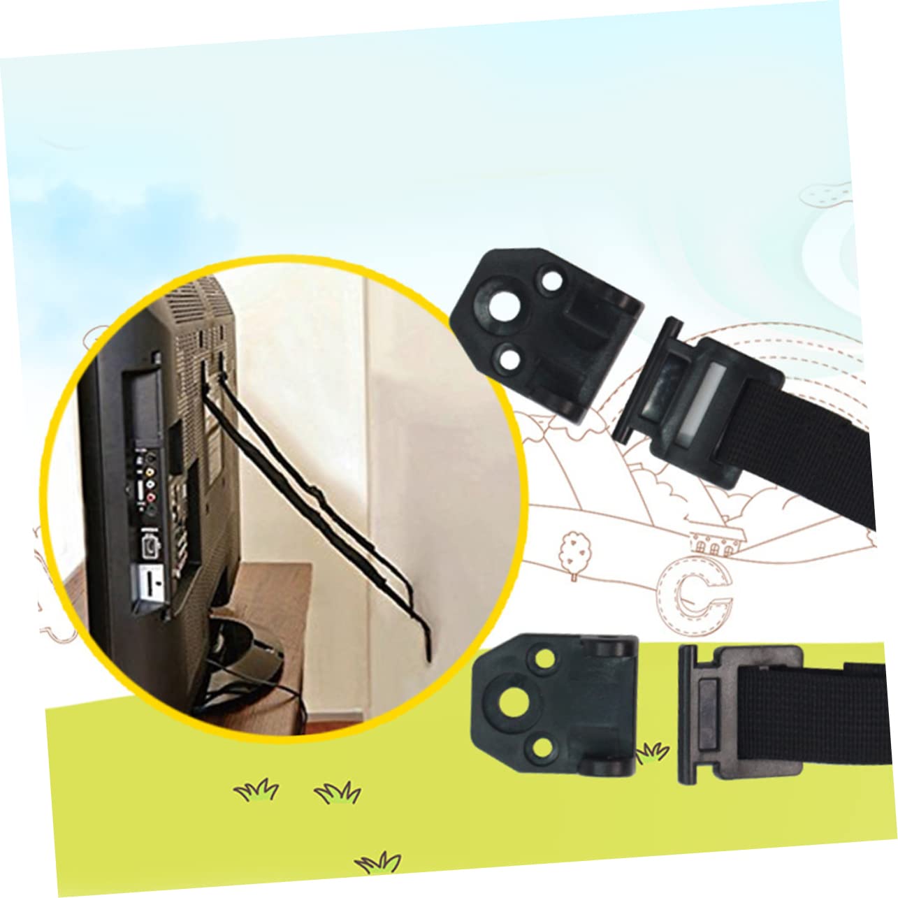 Vaguelly 4pcs Straps for Furniture Girl Lock Protection Heavy-Duty Wall Anchors Black to Prevent Tip-Over Accidents