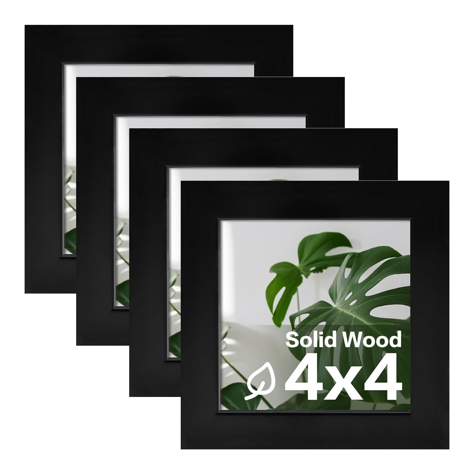 Cadre photo 10x10 cm en bois massif noir lot de 4 pour table et mur Egofine