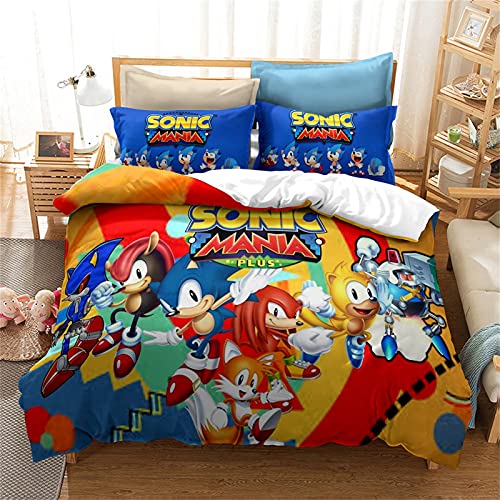 LKFFHAVD Sonic Juego de ropa de cama de anime Sonic, funda nórdica para niños, funda de edredón y...