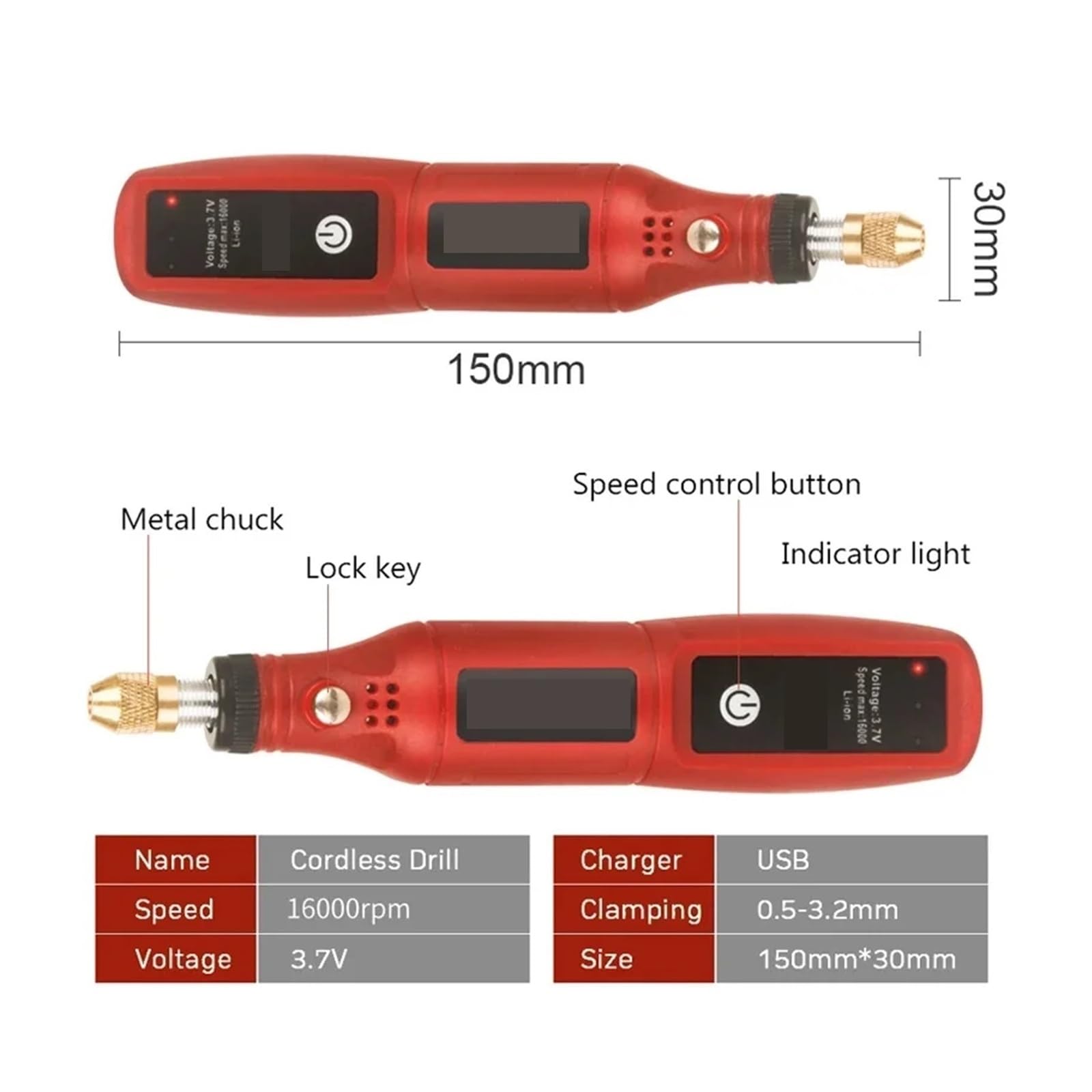 Machine à polir, Mini perceuse électrique, Mini perceuse à main, outil rotatif USB sans fil, stylo de gravure sur bois, outils for bijoux métal verre(4 inch)