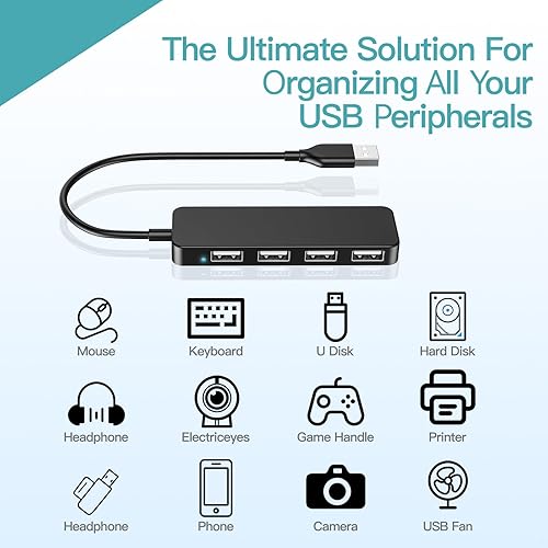 Miniatura 4 de Hub USB, concentrador USB de 4 puertos para portátil, divisor USB, concentrador de puerto USB C para laptop, Xbox, unidad flash, disco duro,
