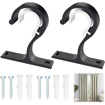 Pack of 2 Curtain Pole Brackets Black for 25-28mm Rods Ceiling Mount