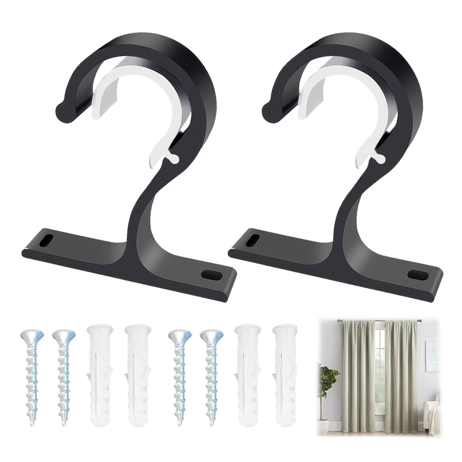 Set 3 Supporti Per Bastoni Tende Regolabili In Acciaio Carbonio Nero – Ganci Da Parete Per Tende, Asciugamani E Stendibiancheria, Con Viti E Tasselli