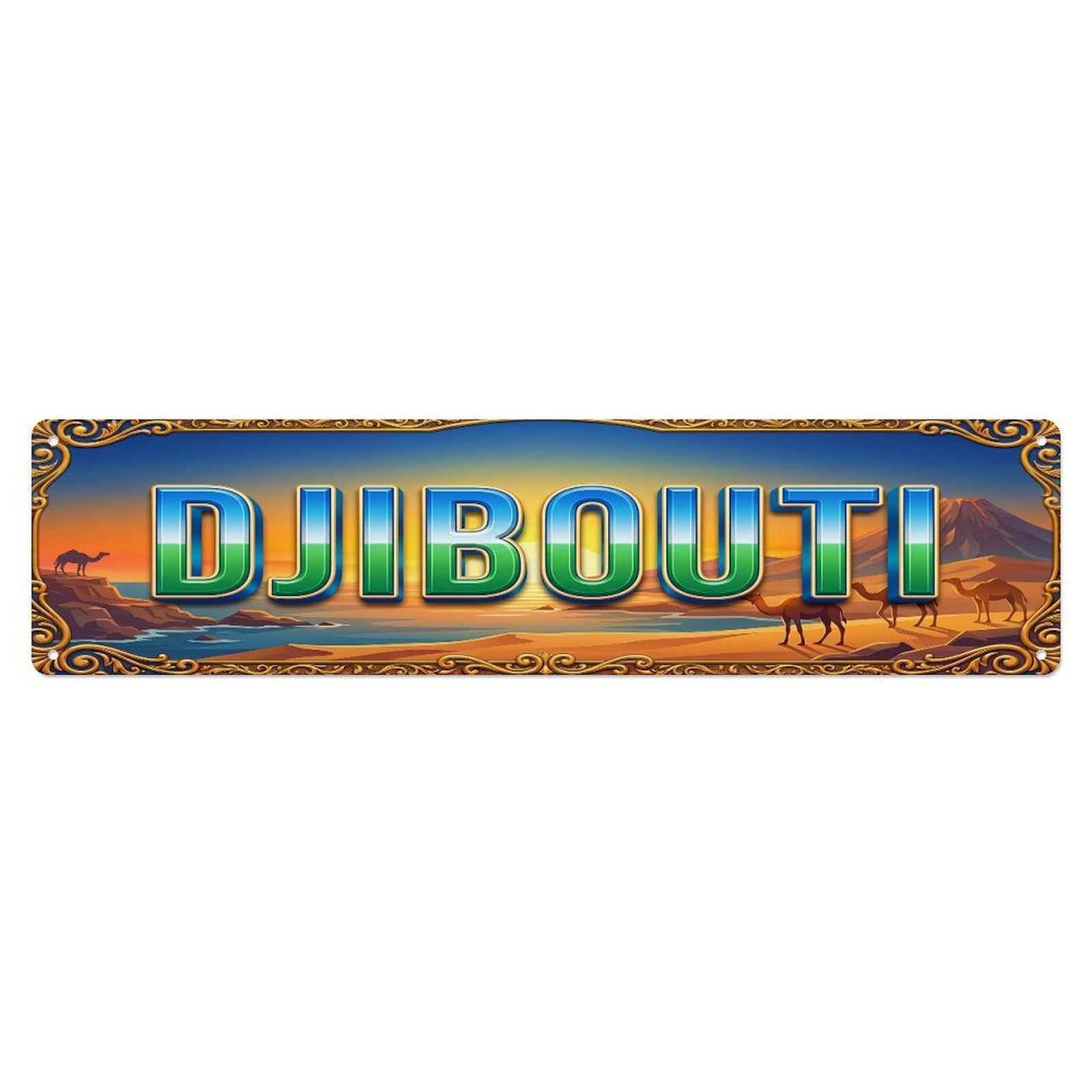 Cmhok Vintage Style Vintage Djibouti Flag Travel Pattern Metal Tin Sign Wall Decor For Cafe, Club, Garden Metal Poster 4X16inch